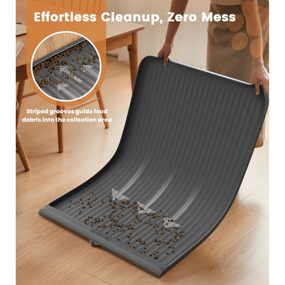 Waterproof Pet Feeding Mat 36"x24" Large Non-Slip Dog & Cat Food Mat – Raised Edges, Diversion Grooves, Easy to Clean, Dog Bowl Mat for Food & Water, Grey