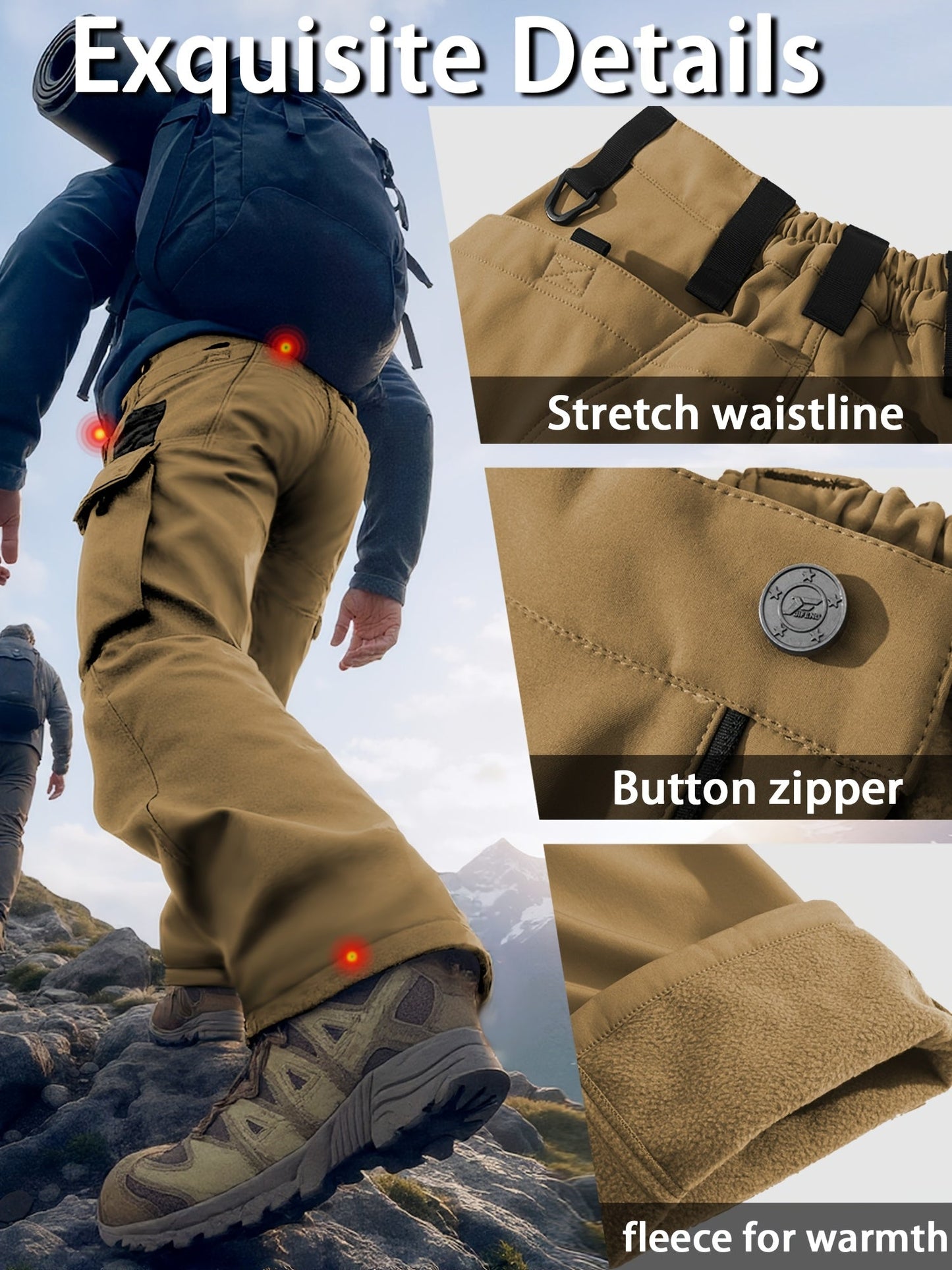 Men's Tactical Winter Pants Heavy-Duty Thickened Insulated Work Pants, 300g/m² 100% Polyester MOLLE System Multi-Pocket Baggy Snow Pants for Hiking Hunting Construction Outdoor