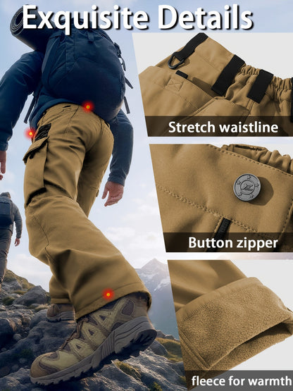 Men's Tactical Winter Pants Heavy-Duty Thickened Insulated Work Pants, 300g/m² 100% Polyester MOLLE System Multi-Pocket Baggy Snow Pants for Hiking Hunting Construction Outdoor