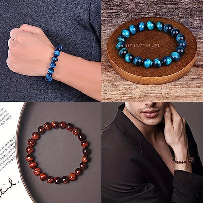 Natural Stone Beaded Bracelet Set 10pcs 8mm Round Elastic for Men Women - Boho Stackable Stretch Bracelets Unisex Healing Crystal Gemstone Wrist Jewelry for Festival, Birthday & Holiday Gift