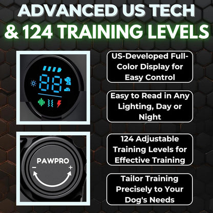 Dog Training Collar with Remote 4-Mile Range – 124 Adjustable Levels 4 Modes Beep Vibration Shock Night-Light Rechargeable E-Collar for Dogs 5–135 lbs with Training Guide