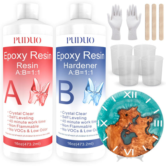Ultra Clear Epoxy Resin Kit 2 Part Bubble-Free Yellowing-Resistant Self-Leveling for Countertops River Tables Casting Coating DIY Crafts - 32oz 72oz Fast Cure 1 Gallon with Pump