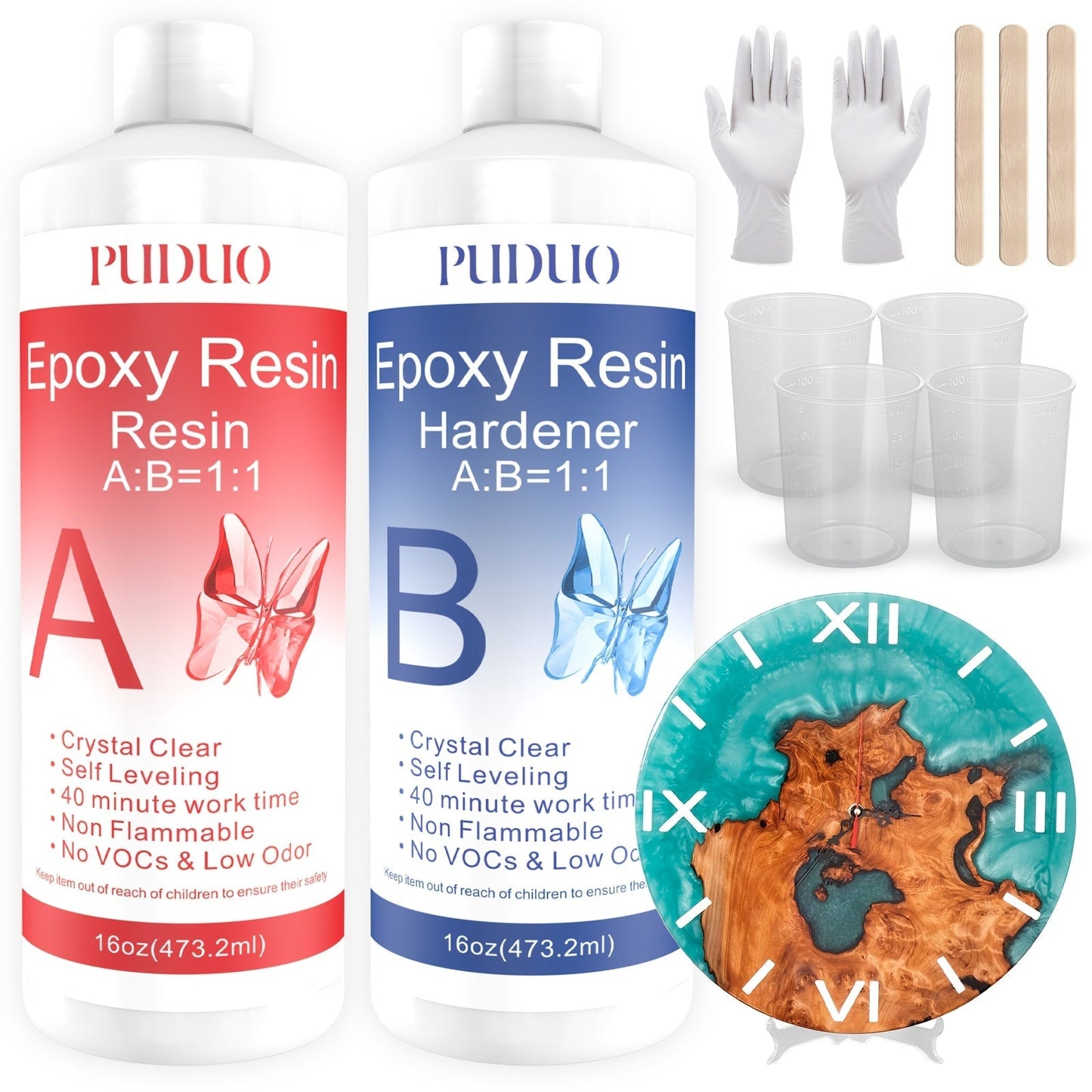 Ultra Clear Epoxy Resin Kit 2 Part Bubble-Free Yellowing-Resistant Self-Leveling for Countertops River Tables Casting Coating DIY Crafts - 32oz 72oz Fast Cure 1 Gallon with Pump