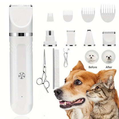 6-in-1 Rechargeable Pet Grooming Kit for Dogs & Cats – Cordless Hair Clipper, Steel Scissors, Comb & Shaver Set for Thick Coats, USB Charging