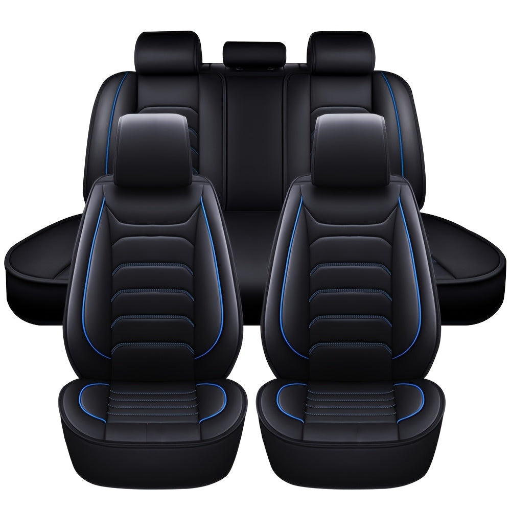 Faux Leather Car Seat Covers 5-Seat Full Set – Waterproof 360° All-Weather Protection, Soft Foam Padding, Non-Slip Grip, Universal Fit for Cars Trucks Sedans SUVs, 6 Colors Available