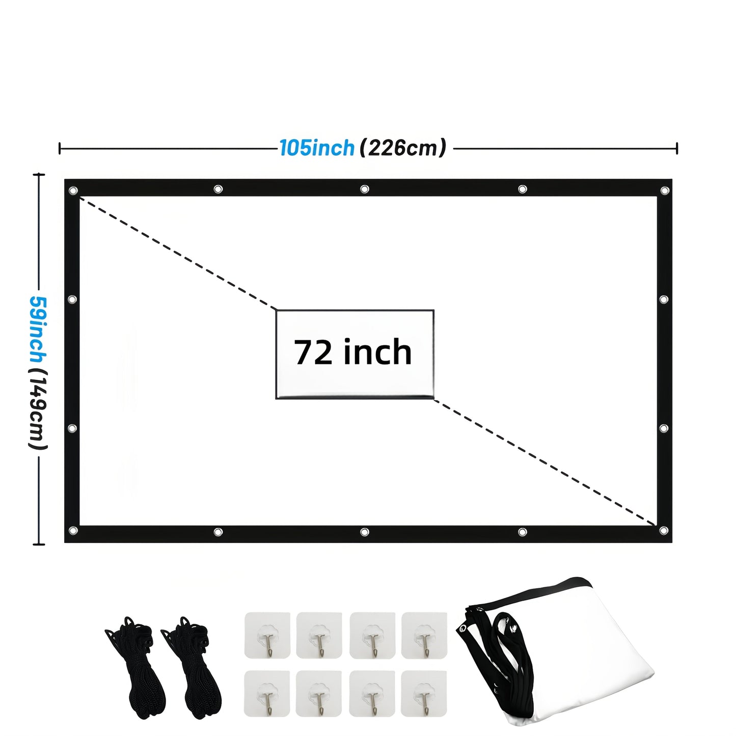 100-Inch Portable Projector Screen 4K HD 16:9 – Foldable Wrinkle-Free Outdoor & Indoor Movie Screen, 160° Wide View Dual-Sided Projection for Home Theater, Camping, Party & Presentations