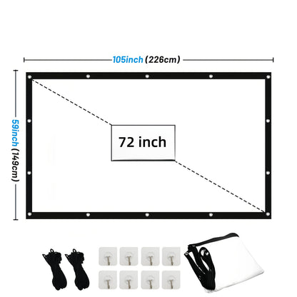 100-Inch Portable Projector Screen 4K HD 16:9 – Foldable Wrinkle-Free Outdoor & Indoor Movie Screen, 160° Wide View Dual-Sided Projection for Home Theater, Camping, Party & Presentations