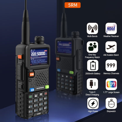 BAOFENG GM-5RH 10W Long Range GMRS Radio 2-Pack - Handheld Two-Way Radio with NOAA Weather, USB-C Charging, 999CH, 2500mAh Battery, 771 & 805S Antenna for Hunting Camping Climbing
