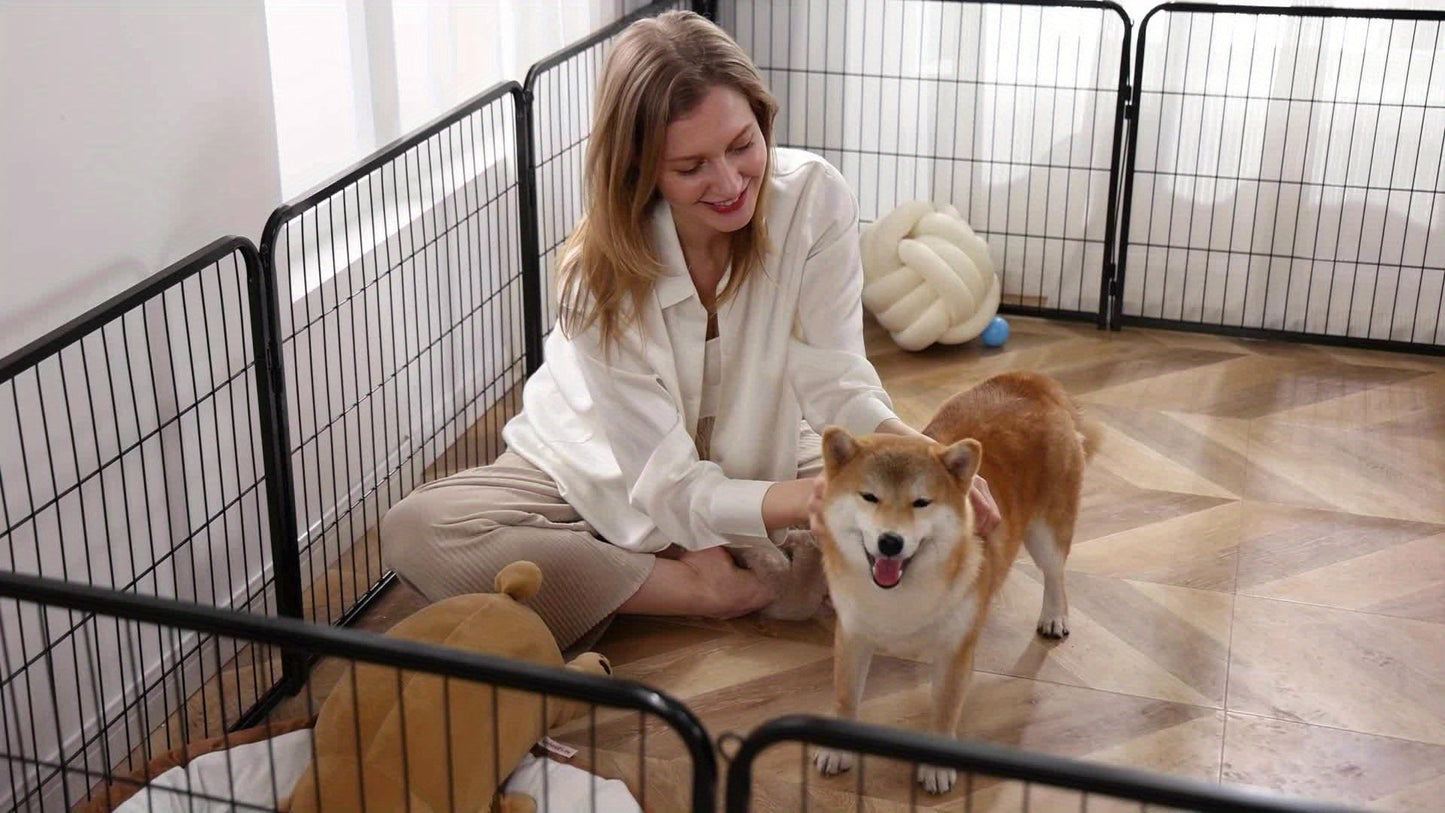Dog Playpen 8 or 16 Panel DIY Metal Kennel with Door for Large Medium Small Dogs – 24 32 40 Inch Indoor Outdoor Puppy Pen Easy to Assemble & Move