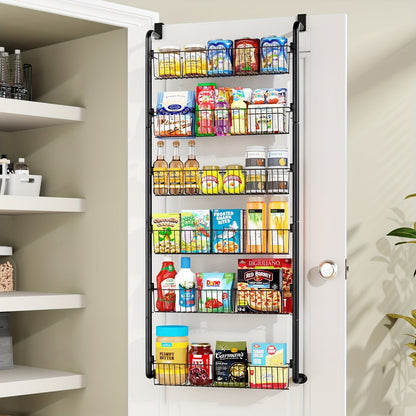 Over the Door Pantry Organizer 6 or 8 Shelf - Heavy-Duty Metal Hanging Storage Rack for Kitchen, Bathroom & Laundry Room, Space-Saving Spice & Food Organizer, Black or White