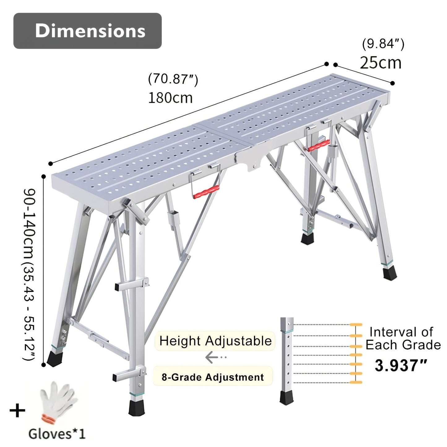 Scaffolding Work Platform 800Lb Heavy Duty Adjustable Height 31.5–49" – Folding Portable Step Ladder with Anti-Slip Feet & Safety Lock for Painting, Drywall, RV Cleaning, Car Washing & Home Decorating