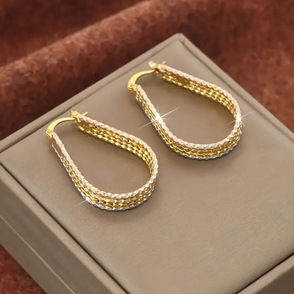 Gold Hoop Earrings for Women Oval Water Droplet Ripple Design Lightweight Golden Copper Dangle Earrings Chic Elegant Jewelry Gift for Her