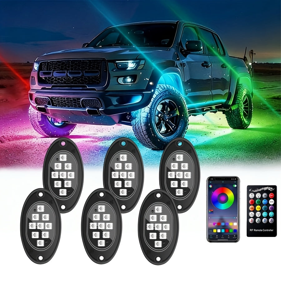 RGB LED Rock Light Kit for Trucks & Off-Road Vehicles - Sound Activated APP & Remote Dual Control, Multi-Color Underglow Chassis Neon Lights for Pickup Trucks, SUVs & 4x4, 4/6/8/10 Pod Options