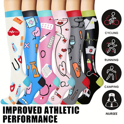 6-Pack Unisex Lightweight Compression Mid-Calf Sports Socks – Casual Athletic Socks for Running, Cycling, Soccer, Hiking, Outdoor Activities & Travel, Sizes S/M & L/XL