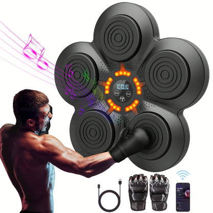 Smart Music Boxing Machine Wall Mounted Punching Trainer with LED Lights Wireless Bluetooth Electronic Boxing Target for Adults Home Gym Fitness Striking Equipment Includes Boxing Gloves