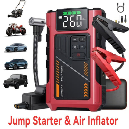 5-in-1 Jump Starter with Air Compressor 5000A Peak – 150 PSI Tire Inflator, 12V Car Battery Jump Pack for Gas & Diesel, Smart Cables & Battery Charger