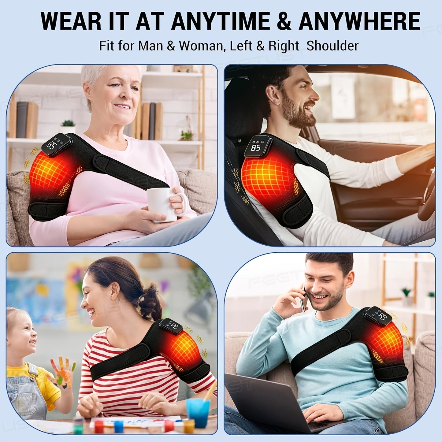 Cordless Shoulder Heating Massager with Vibration – 3 Heat & 3 Vibration Levels, LED Touch Screen, Electric Heating Pad for Shoulder, Elbow & Knee Pain Relief, Gift for Parents & Father’s Day