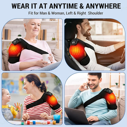 Cordless Shoulder Heating Massager with Vibration – 3 Heat & 3 Vibration Levels, LED Touch Screen, Electric Heating Pad for Shoulder, Elbow & Knee Pain Relief, Gift for Parents & Father’s Day