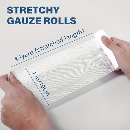 Stretch Gauze Bandage Rolls 24 Count – 4 Inch x 4 Yards, Individually Wrapped Latex-Free Conforming Gauze Wrap for First Aid, Wound Care, Wrist, Knee, Hemostasis, Outdoor & Pet Use
