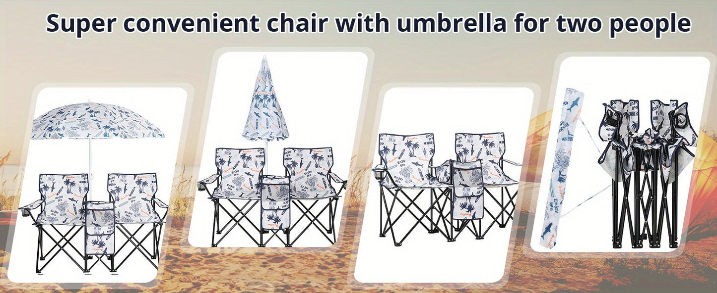 Folding Outdoor Fishing Chair with Sun Umbrella Iron Alloy Frame Oxford Fabric 187 Lb Capacity Portable Beach Patio Camping Chair with Storage Bag Red Black Grey Blue Coconut Pineapple Pattern