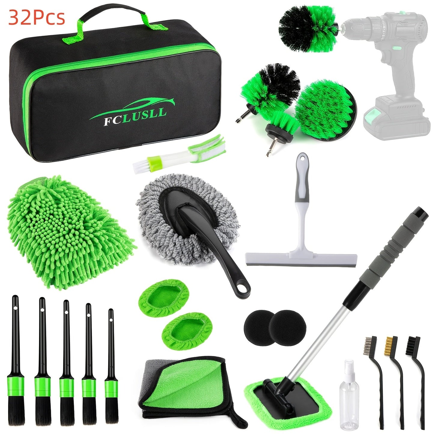 Car Cleaning Kit 17-35 Piece – Portable Vacuum Cleaner, Windshield Cleaning Tool, Drill Brush Set & Interior Brush Set for Full Car Detailing, Holiday Gift for Family & Friends