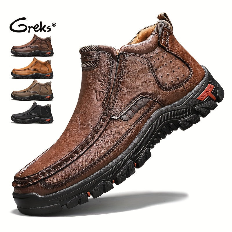 GREKS Men's Hand Stitched Slip-On Ankle Boots Casual Moccasin Chukka Loafers Non-Slip Sole for Outdoor Hiking Driving Daily Wear – Comfortable Lightweight Men's Shoes