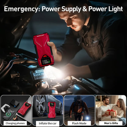 7000A Portable Jump Starter with Air Compressor – 5000A/7000A Peak Battery Pack with 150PSI Digital Tire Inflator, Fits 10L Gas & 2.38gal Diesel, Fast USB Charging & LED Emergency Light