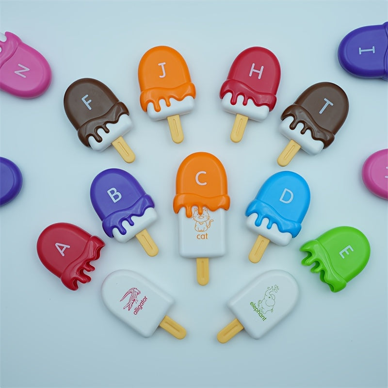 Ice Cream Preschool Learning Toy Set 52 Pieces Counting Color Sorting Stacking ABC Letters Uppercase and Lowercase Montessori Educational Toy for Toddlers Ages 3 and Up Birthday Gift