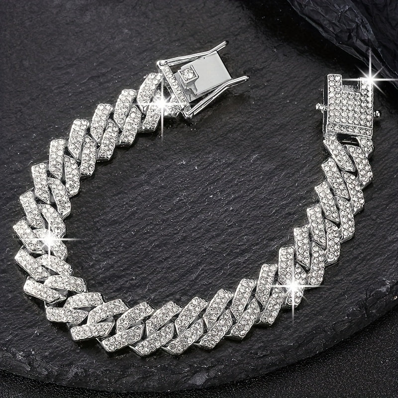 Cuban Link Chain Jewelry Set for Men 2pcs – Hip Hop Miami Bling Necklace and Bracelet Set, Luxury Fashion Streetwear Accessories, Perfect Birthday Anniversary Gift for Him