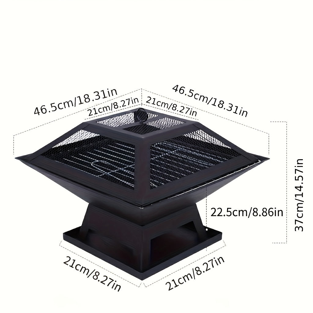 Outdoor Fire Pit 18.5 Inch Heavy-Duty Wood Burning Bowl with BBQ Grill Grate, Ash Collector, Fireproof Cover & Charcoal Hook – Backyard Patio Heater for Camping, Picnics & Gatherings