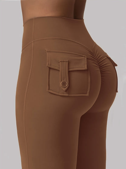 Women's High Waist Flare Yoga Pants Scrunch Butt Lift Leggings with Pocket Squat-Proof 4-Way Stretch Sweat-Wicking Sportswear for Gym Running Workout – 7 Colors S-XL