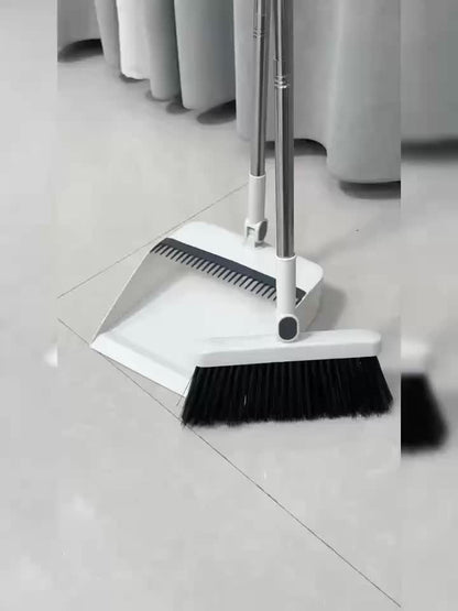 2-in-1 Broom and Dustpan Set Long Handle Foldable Non-Stick Hair Cleaning Hard Floor Sweeper Rotatable Combo for Home Living Room Bedroom Bathroom Outdoor