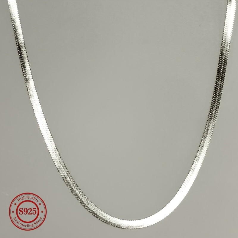 925 Sterling Silver Flat Snake Chain Necklace Unisex Minimalist 2D Clavicle Chain Hypoallergenic Trendy Cool Jewelry for Women Men All Seasons Daily Wear 18-24 Inch