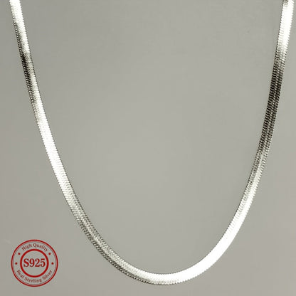 925 Sterling Silver Flat Snake Chain Necklace Unisex Minimalist 2D Clavicle Chain Hypoallergenic Trendy Cool Jewelry for Women Men All Seasons Daily Wear 18-24 Inch