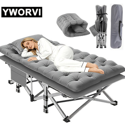 Folding Camping Bed with Mattress & Side Pockets – Heavy Duty Portable Cot for Adults, Foldable Guest Bed for Camping Outdoor Courtyard Terrace Office Guest Room
