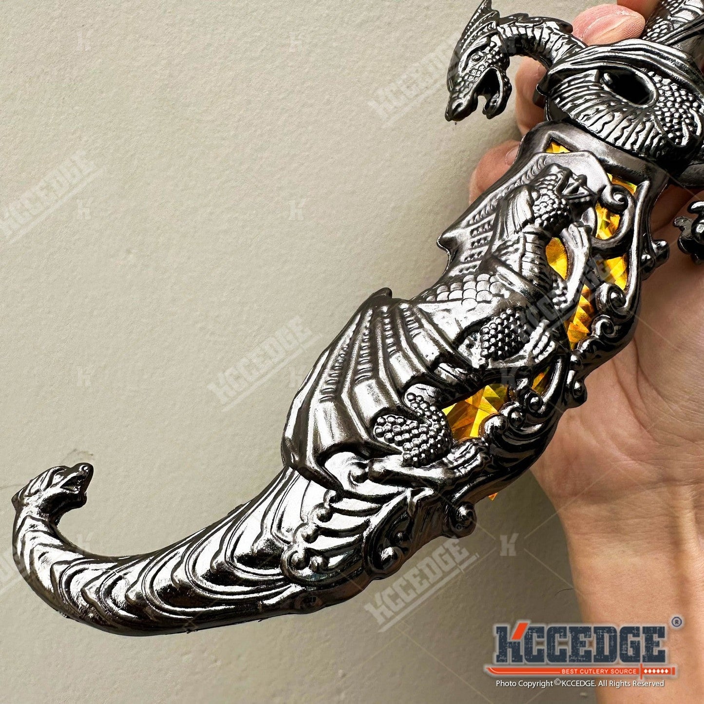 Medieval Dragon Fantasy Fixed Blade Knife with Scabbard 9 Inch – Non-Sharpened 440 Stainless Steel, Cosplay Prop, Historical Replica, Home Decor Collectible, 5 Colors