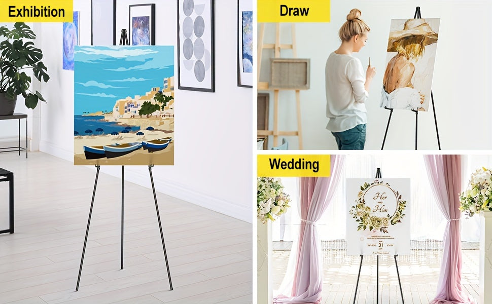 63 Inch Portable Tripod Easel Stand Foldable with Carrying Bag – Adjustable Metal Floor Easel for Wedding Signs Posters Art Painting Trade Shows and Events – Holds Up to 10 lbs
