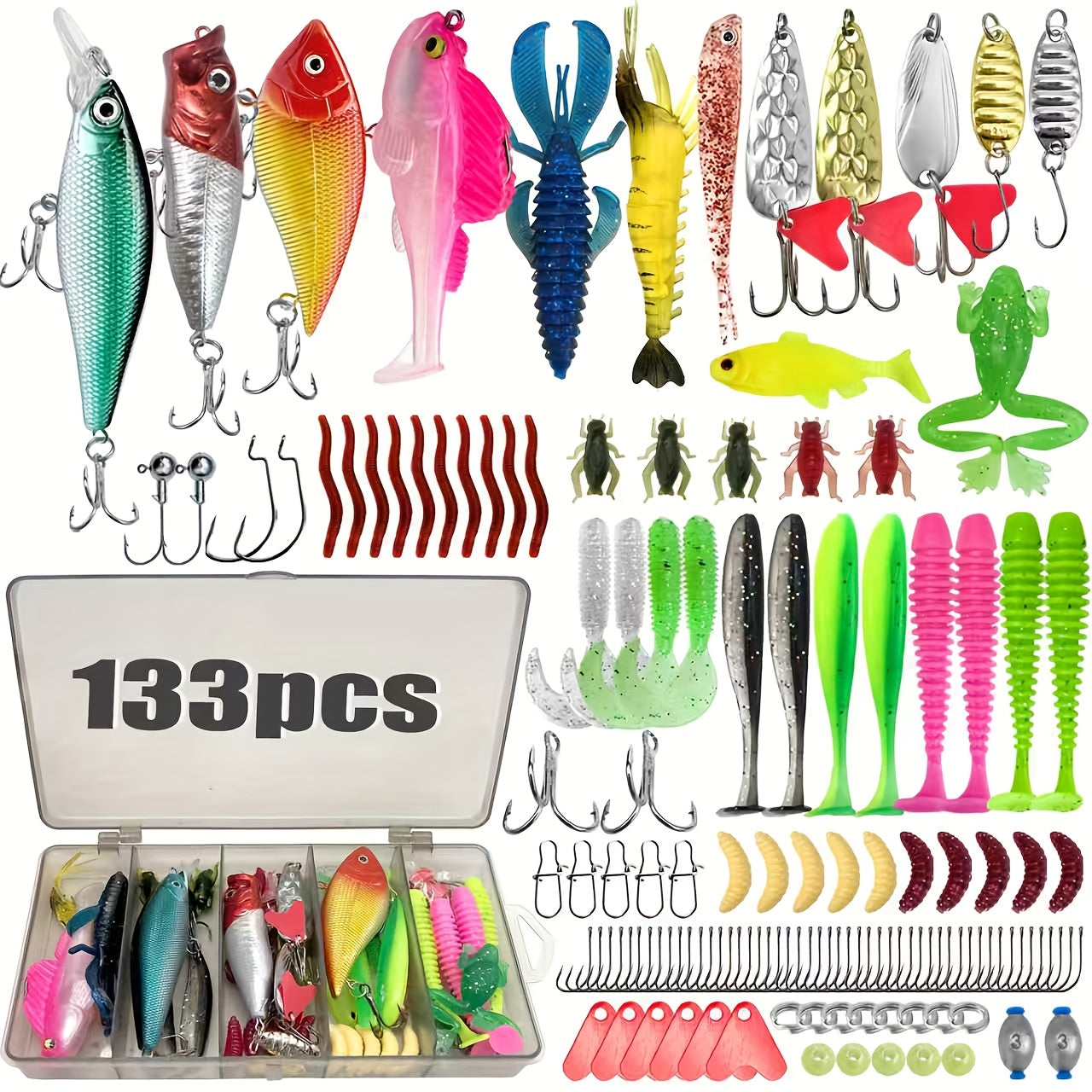 Fishing Tackle Set Complete Freshwater Kit 83 to 409 Pieces – Spinnerbaits, Crankbaits, Jig Heads, Sinkers, Hooks & Carry Case, Ultimate Bass Fishing Lure Assortment for Beginners and Pros