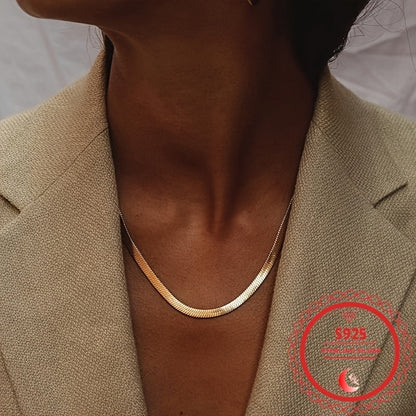 8mm Wide Herringbone Chain Necklace 24K Gold Plated 925 Sterling Silver Bold Flat Snake Chain for Women Men 18-24 Inch Italian Design Statement Jewelry