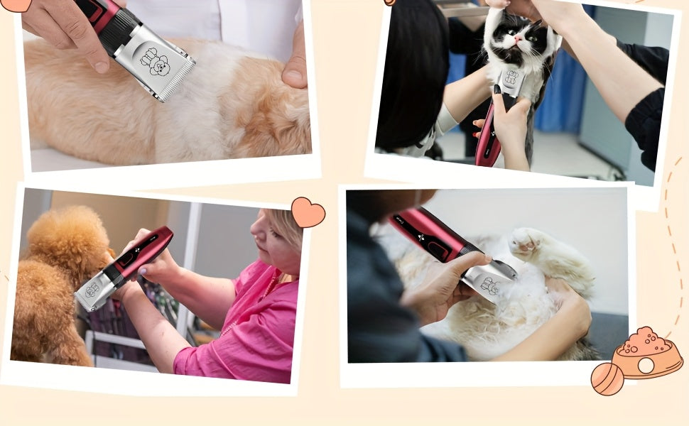 Rechargeable Cordless Pet Grooming Clippers with LED Display - Professional Wireless Dog Hair Trimmer, Detachable Blades, 4 Comb Guides, Low Noise 36V USB Charging, for Dogs Cats Small Animals