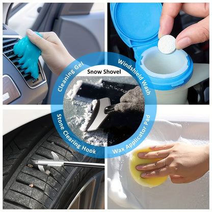 Car Wash Detailing Kit 19 or 41 Piece Handheld Vacuum Collapsible Bucket Tire Brush Windshield Tool Snow Shovel Cleaning Gel Complete Car Care Set Yellow Pink