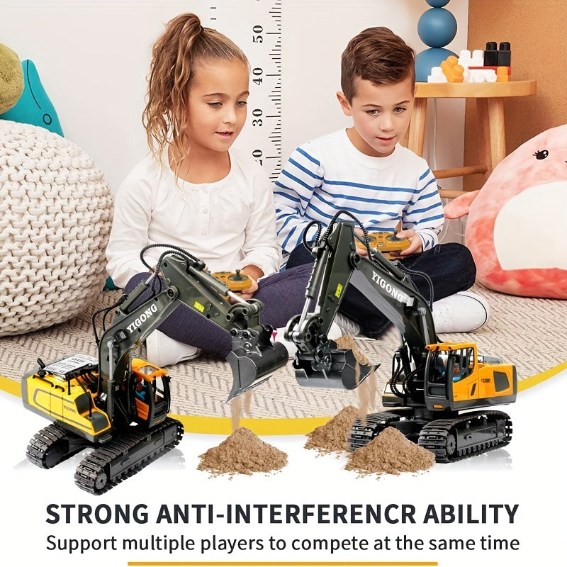 Remote Control Excavator Toy Set with Metal Shovel LED Lights 1200mAh Battery RC Construction Truck Bulldozer Dump Truck Loader Combo for Boys Ages 6 and Up Birthday Christmas Gift