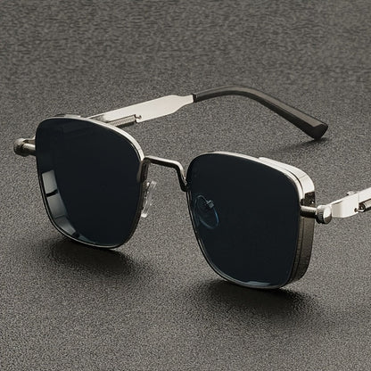 Retro Steampunk Square Sunglasses for Men & Women – Vintage Metal Frame Gradient Green Lenses UV400 Protection, Party Streetwear Festival Eyewear with Case & Cloth, Unique Gift Idea