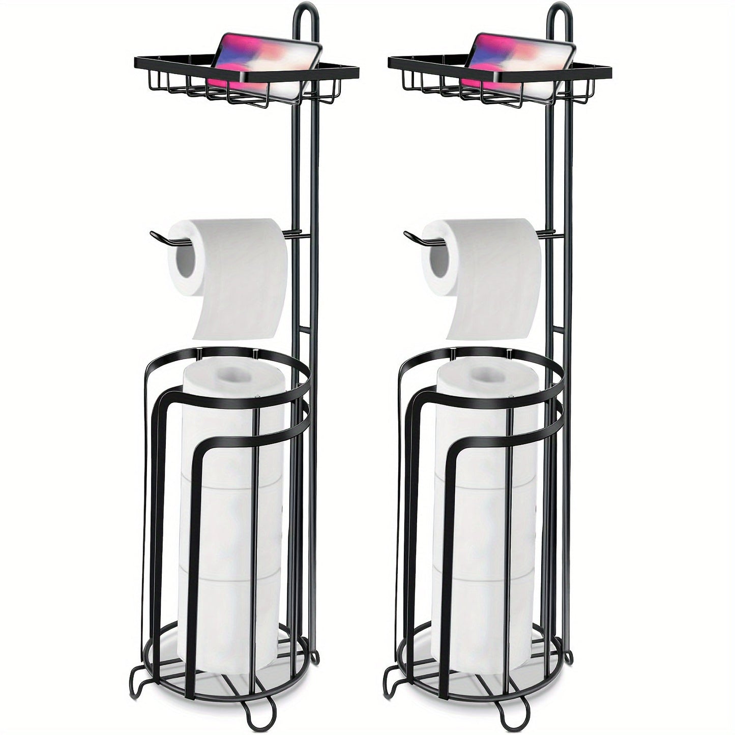 Freestanding Toilet Paper Holder Metal Stand 3 Reserve Roll Storage | No Drilling Modern Bathroom TP Dispenser | Floor Standing Toilet Paper Organizer | Housewarming Gift | Black