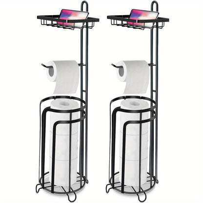 Freestanding Toilet Paper Holder Metal Stand 3 Reserve Roll Storage | No Drilling Modern Bathroom TP Dispenser | Floor Standing Toilet Paper Organizer | Housewarming Gift | Black