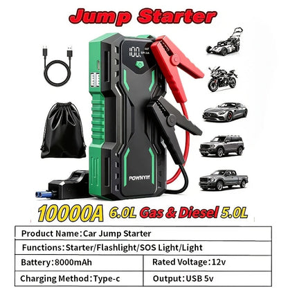 Car Jump Starter 10000A 7-in-1 with 150PSI Air Pump – Portable Battery Booster for Gas & Diesel Engines, High-Pressure Pump, Vehicle Emergency Kit, Power Bank