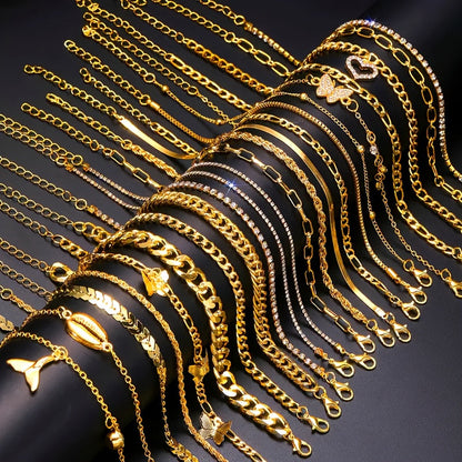 Stacking Anklet Set 22 Pieces for Women – Rhinestone Butterfly & Heart Vintage Gold-Tone Layered Boho Ankle Bracelets, Twist Chain Charm Anklets for Beach Party Vacation Dating & Gift