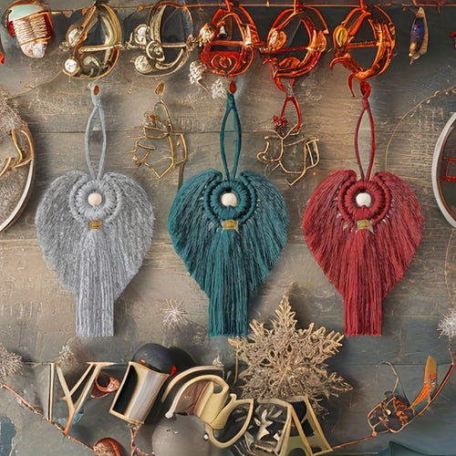 Macrame Angel Kit 3pcs DIY Christmas Ornament Wall Hanging Boho Craft Set Gift for Mom Girls Holiday Home Decor