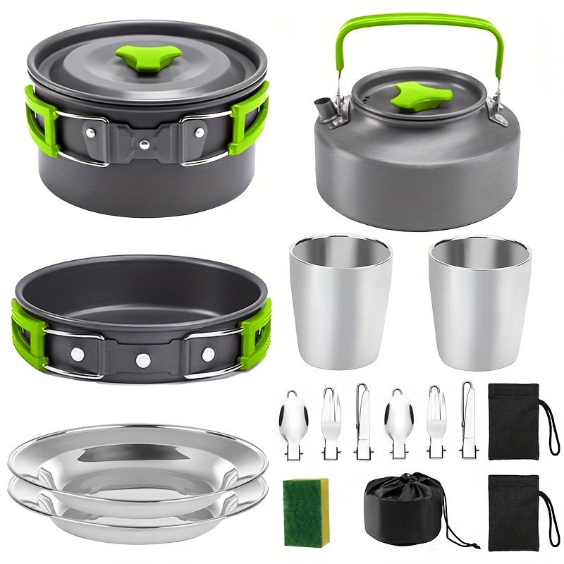 Portable Camping Cookware Set for 2-3 People – Nonstick Pot, Frying Pan & Kettle with Foldable Storage, Lightweight Outdoor Camp Kitchen Kit for Hiking, Backpacking & Travel