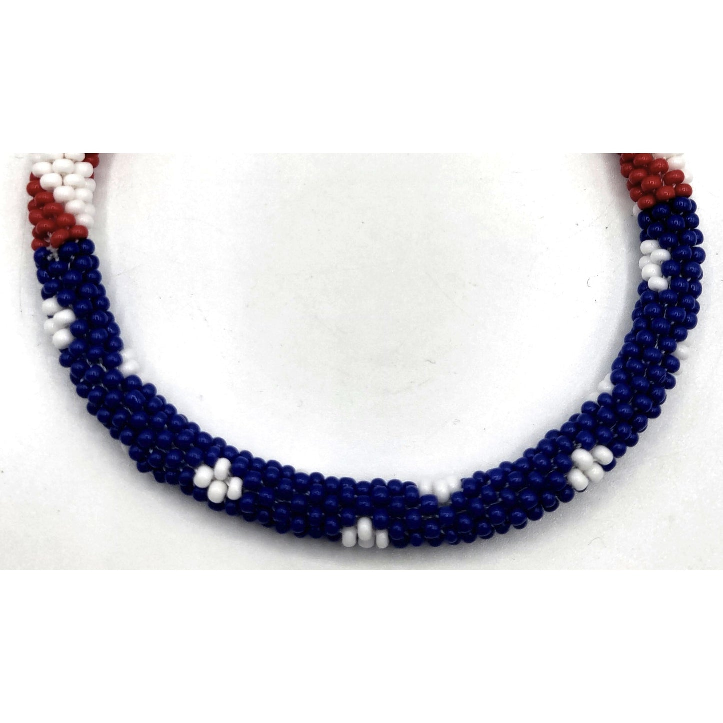 Set of 2 Handmade USA Flag Patriotic Glass Bead Bracelets – Boho Roll-On Crochet Bangles for Men & Women, Nepal Artisan Jewelry, Red White Blue Beaded Bracelet Set, 4th of July Gift